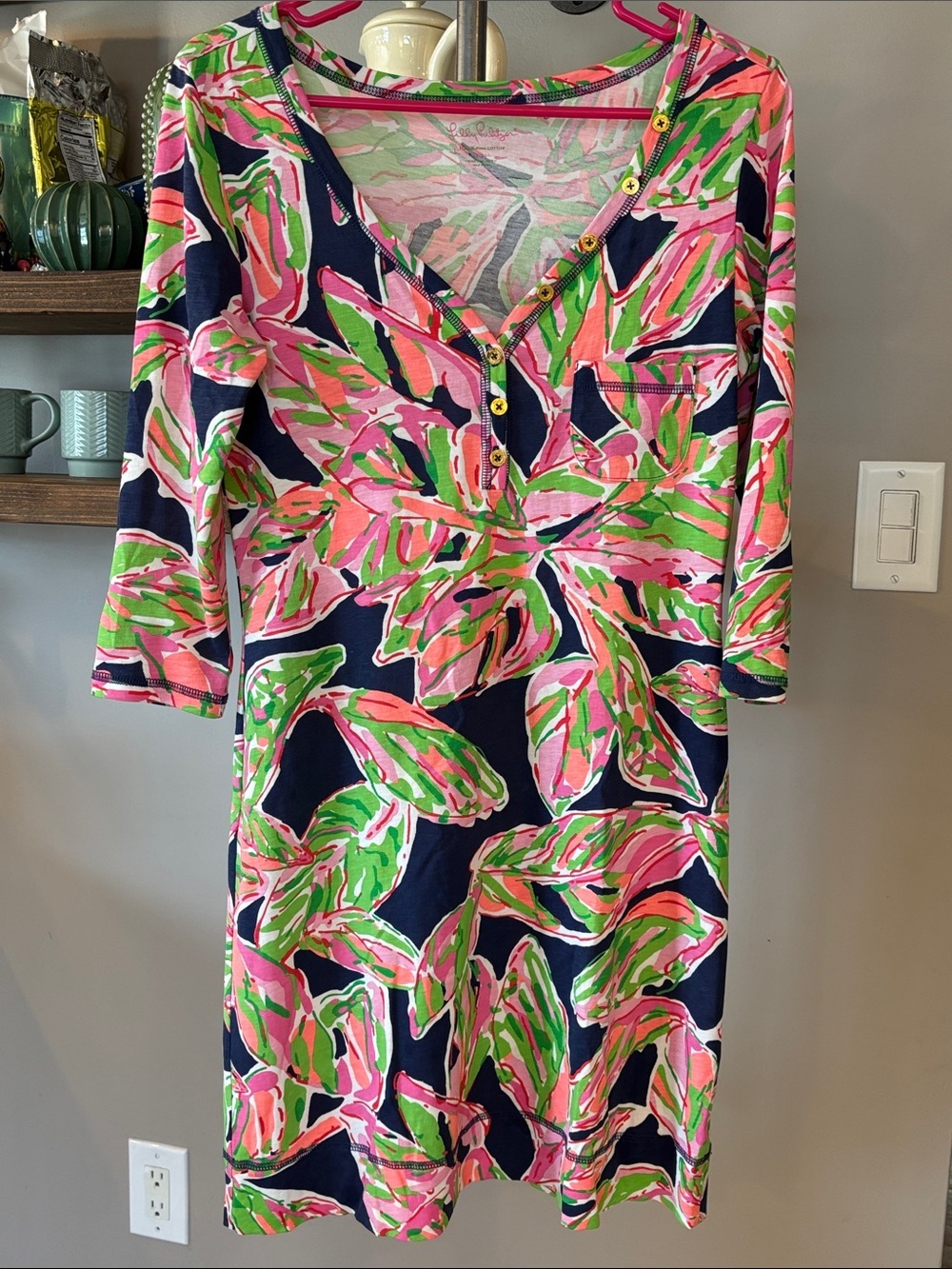 Lilly Pulitzer Pima Cotton Tropical Print Henley Shift Dress Size Small